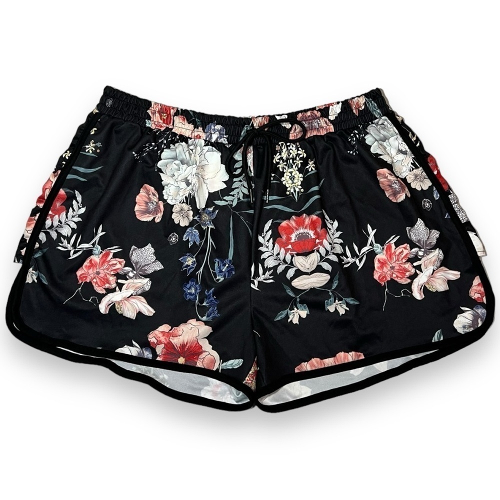 Love You Dear Women’s Floral Drawstring Track Shorts Black Size 3XL
